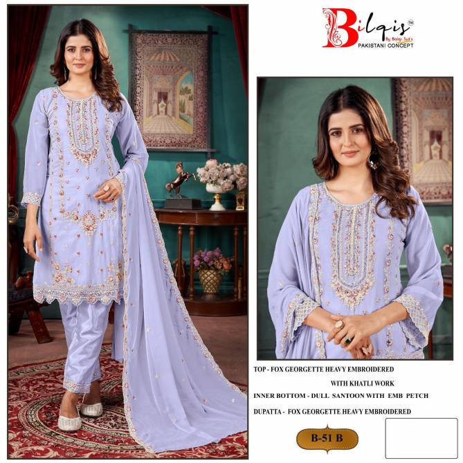 B 51 A To D By Bilqis Embroidery Georgette Pakistani Suits Wholesale Clothing Suppliers In India
